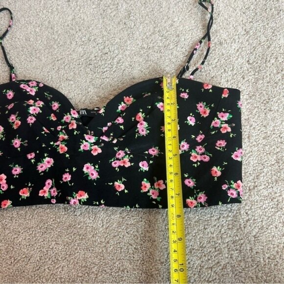 Zara black pink floral flower sweetheart spaghetti strap bustier crop top Sz XL - Picture 7 of 8